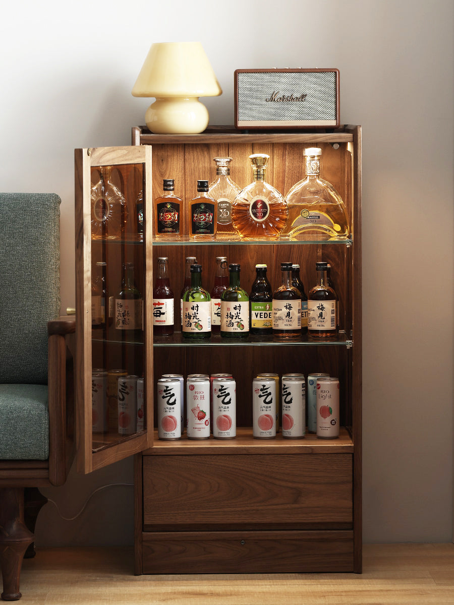 Solid walnut bar wine cabinets, dark walnut bar cabinet with wine storage