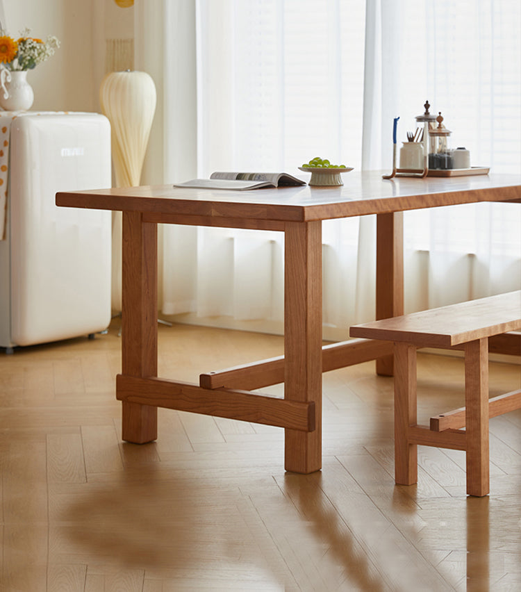 Venda mesa de jantar em madeira de cerejeira, mesa de jantar retangular em madeira de cerejeira