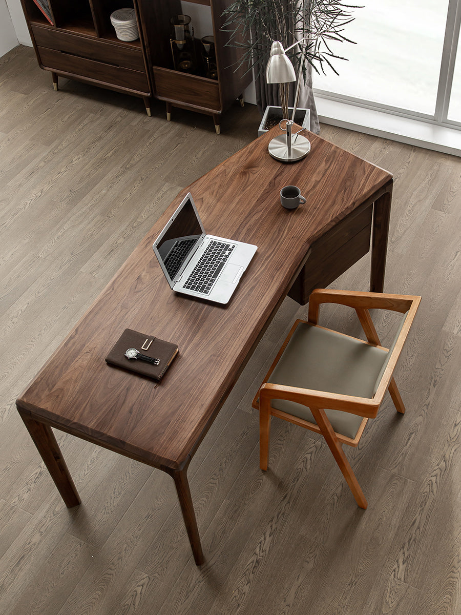Massiver Walnuss-Schreibtisch mit kleinen Schubladen, moderner Walnuss-Schreibtisch, schwarzer Walnuss-Schreibtisch