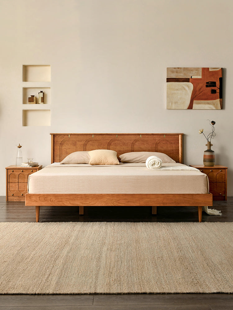 هيكل سرير بحجم كينج من خشب الكرز، وإطار سرير من خشب الكرز بحجم كوين