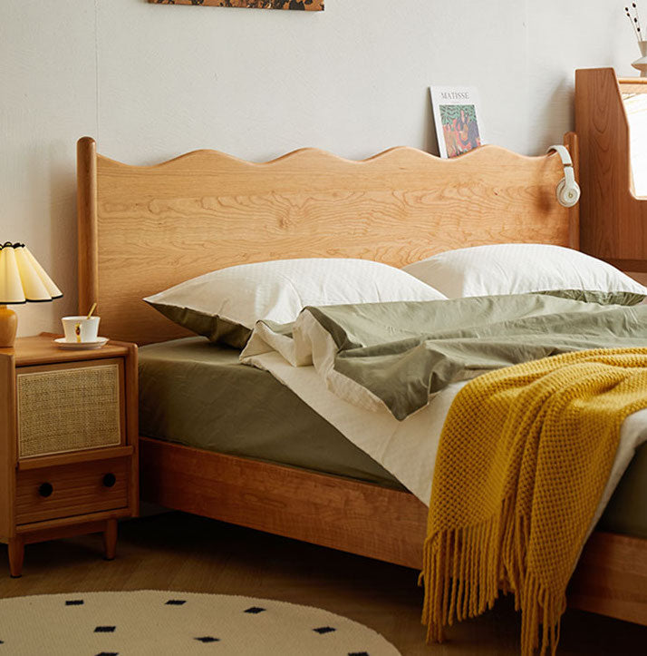 Cama trineo tamaño king de madera de cerezo, cama tamaño queen de madera de cerezo, literas de madera de cerezo