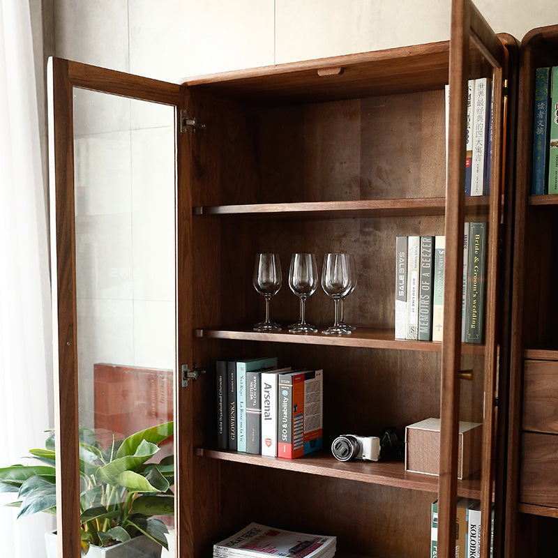 Glass walnut bookcase, solid walnut bookcase, contemporary walnut bookcase