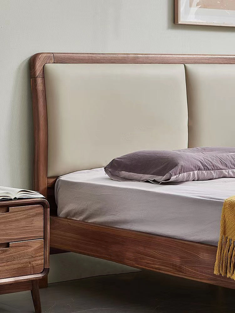 estrutura de cama de plataforma nogueira, cama king size de madeira de nogueira, cama de madeira de nogueira