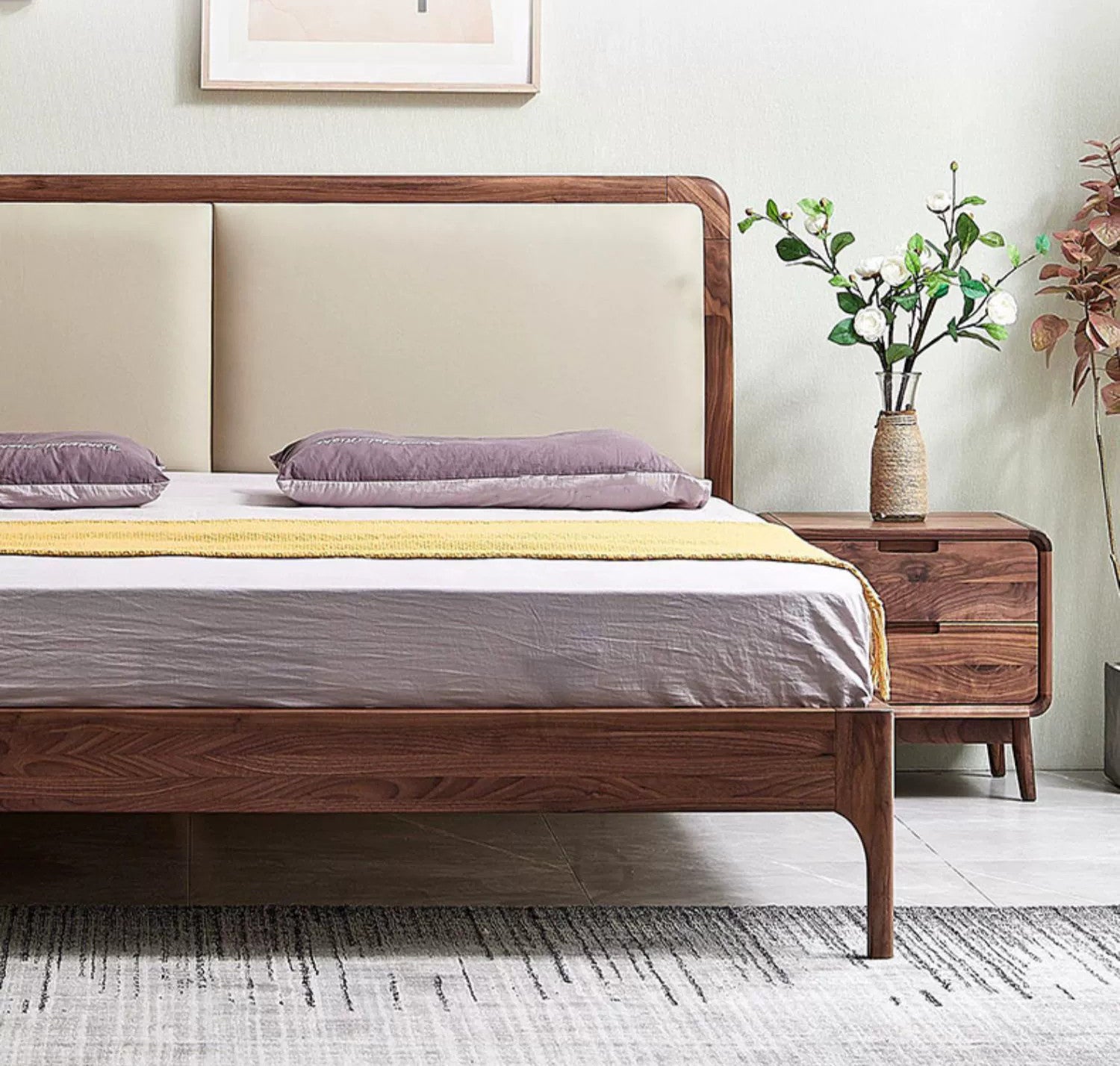 estrutura de cama de plataforma nogueira, cama king size de madeira de nogueira, cama de madeira de nogueira