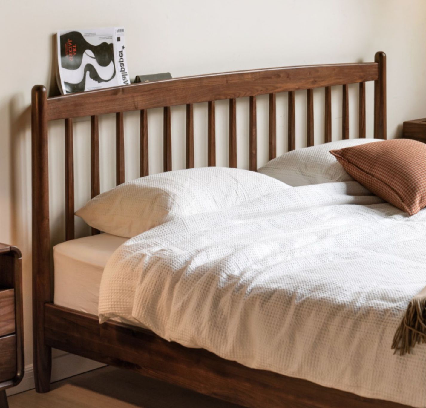 estrutura de cama de nogueira completa, cama de madeira de nogueira escura, cama de nogueira preta