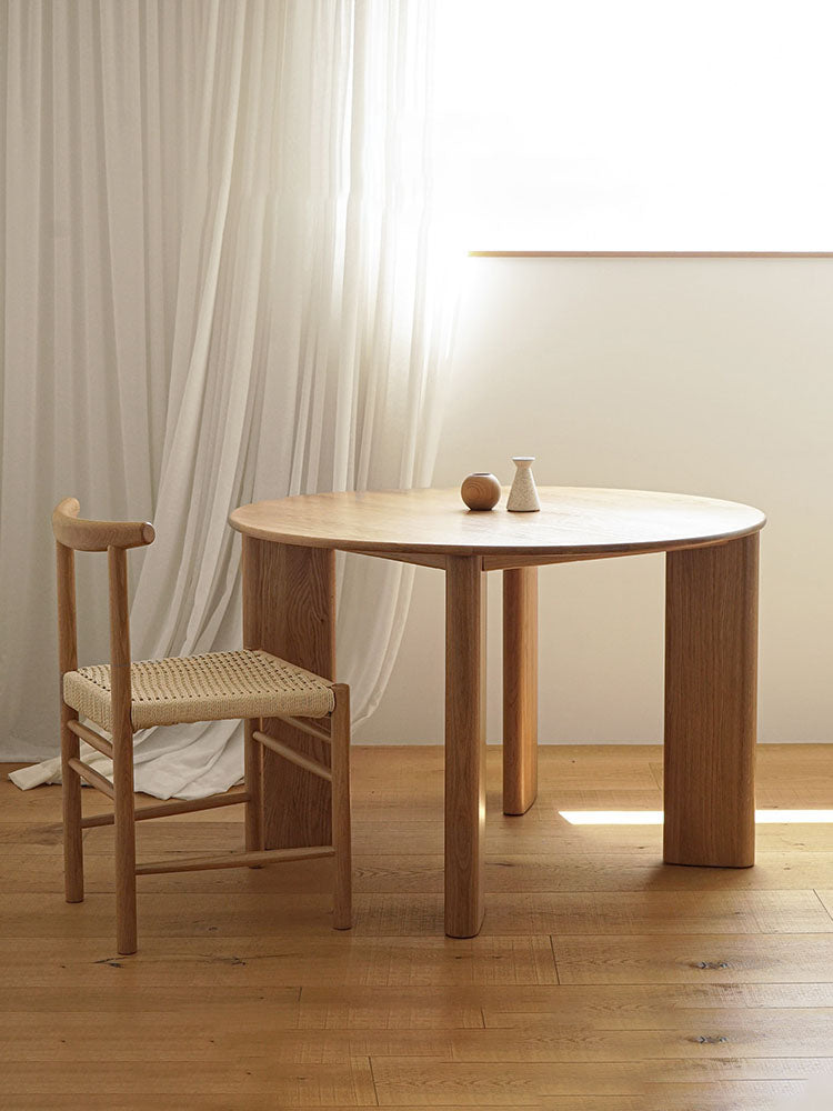 tavolo da pranzo rotondo in legno di rovere, tavolo da pranzo rotondo in rovere massello