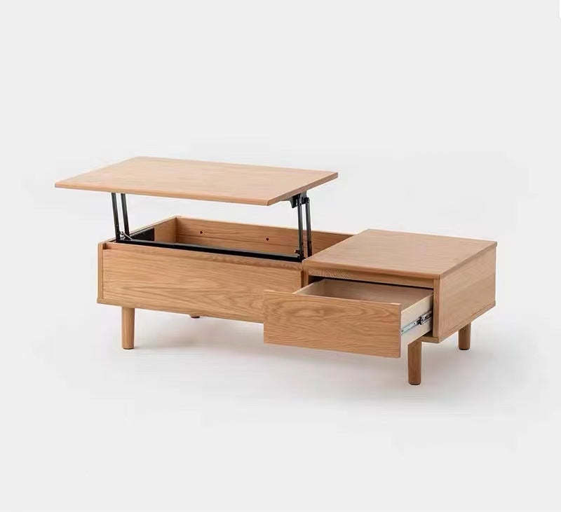mesa de centro elevable de madera maciza de roble, mesa de centro rústica de roble macizo