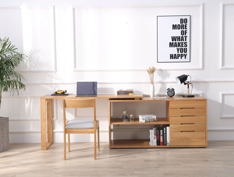 Mesa de carvalho I Shape com gaveta de armário, mesa de carvalho, mesa de carvalho branco Mesa de madeira de carvalho
