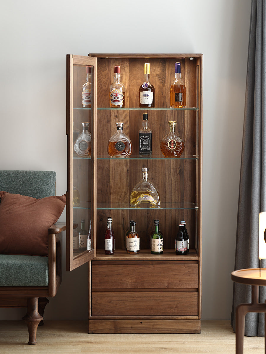 خزانة المشروبات الكحولية من خشب الجوز ونبيذ الجوز الداكن وخزانة المشروبات الكحولية