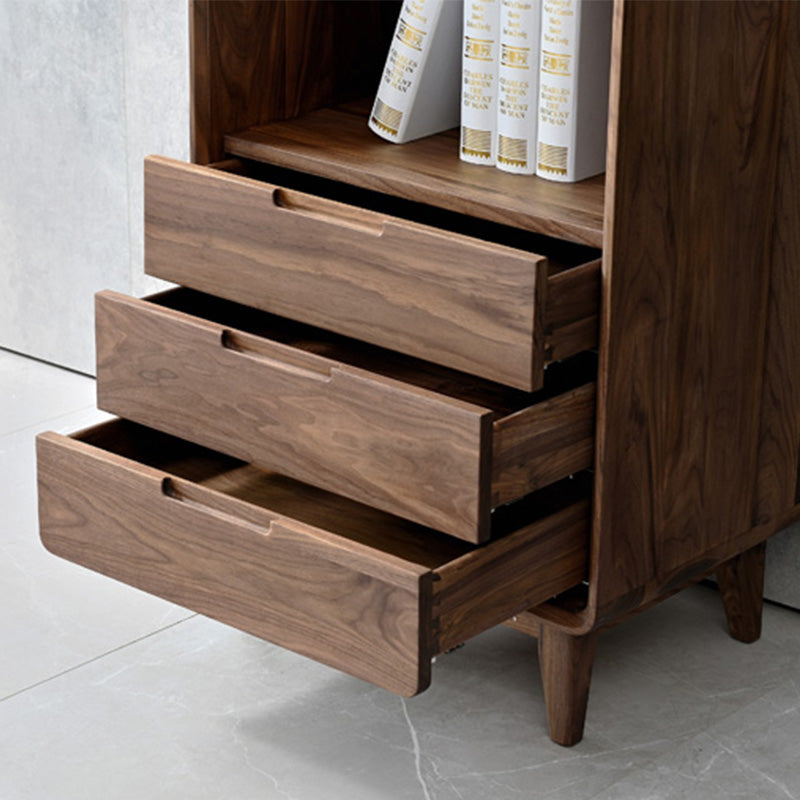 narrow walnut bookcase, tall walnut bookcase, walnut wood bookcase