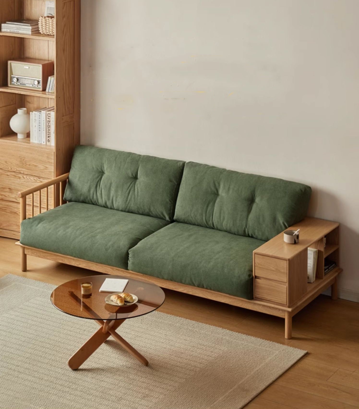 sofá de madeira de carvalho, sofá de carvalho de madeira maciça couro genuíno