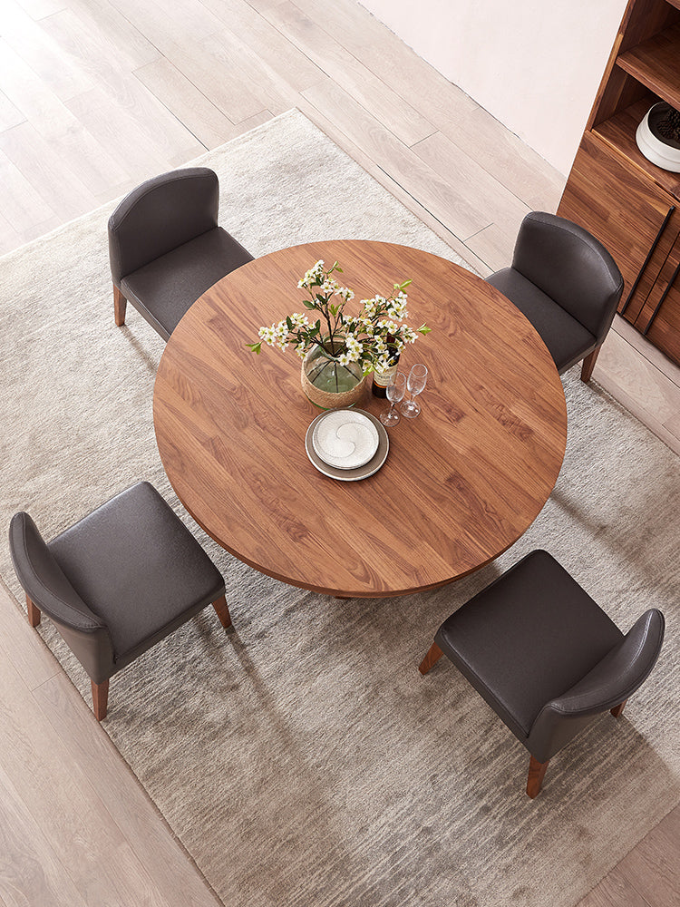 mesa de comedor redonda de nogal macizo, mesa de comedor redonda de madera maciza de nogal