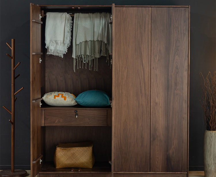 walnut wardrobe cabinet, walnut wardrobe with drawers, walnut wood wardrobe