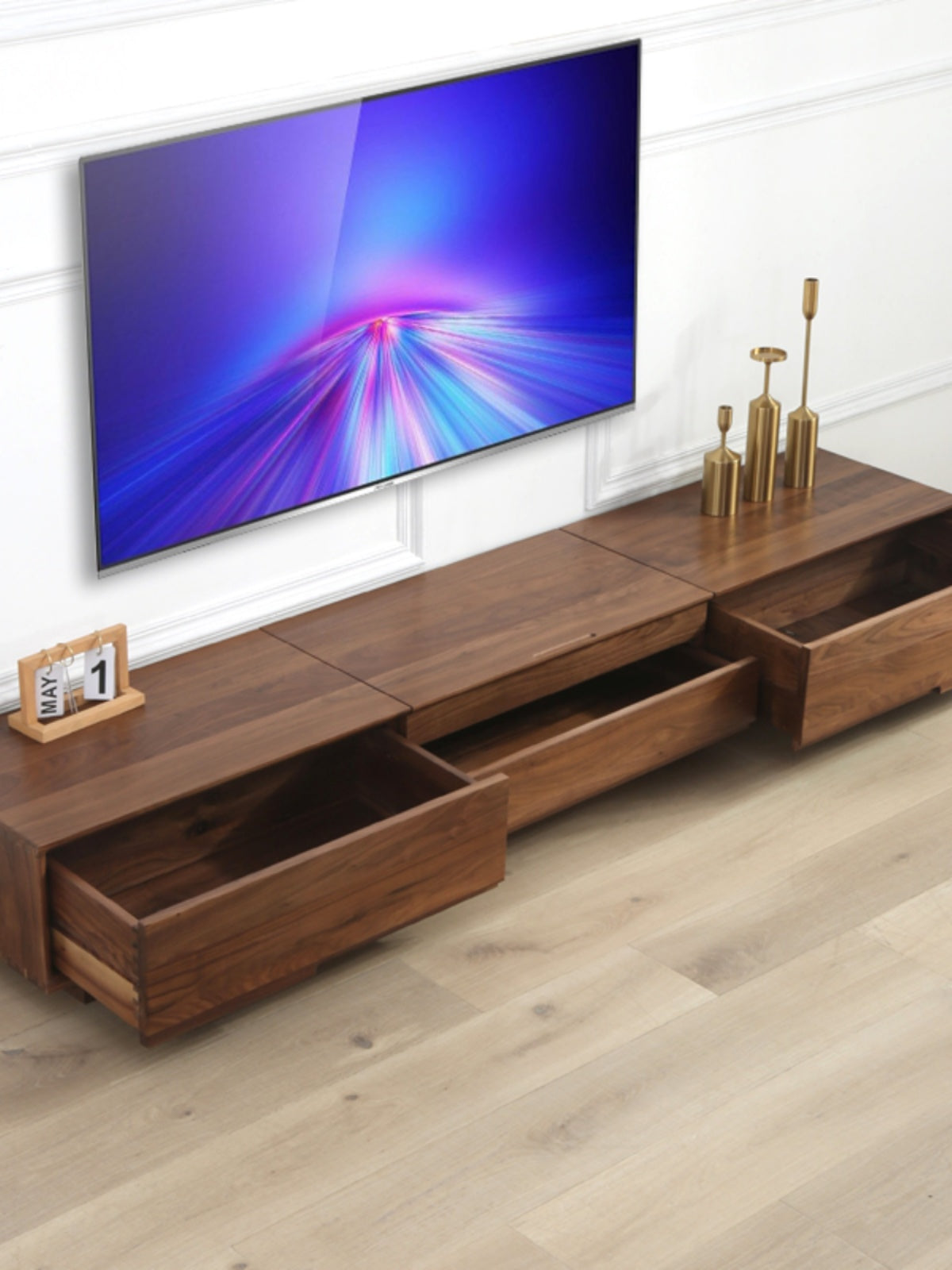 Suporte de tv para projetor de madeira de nogueira, suporte de tv de madeira real de nogueira