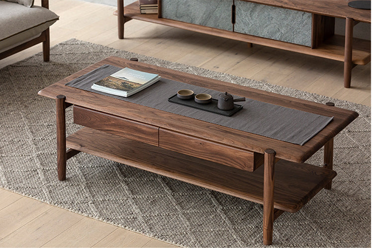 mesa de centro rectangular de madera maciza, mesa de centro de madera maciza negra