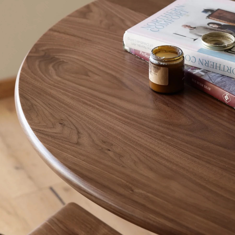 mesa de comedor redonda de nogal macizo, mesa de comedor redonda de madera de nogal