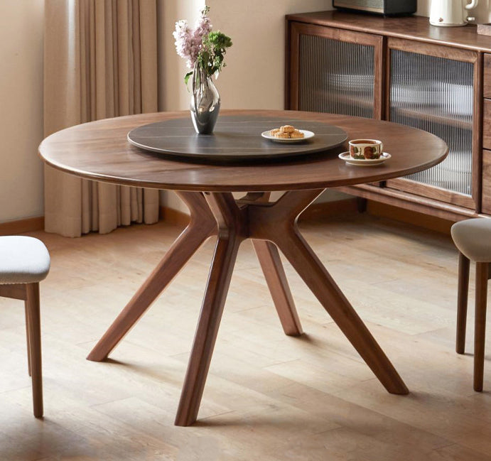 mesa de comedor redonda de madera de nogal para 6 personas, mesa de comedor redonda de madera maciza de nogal negro