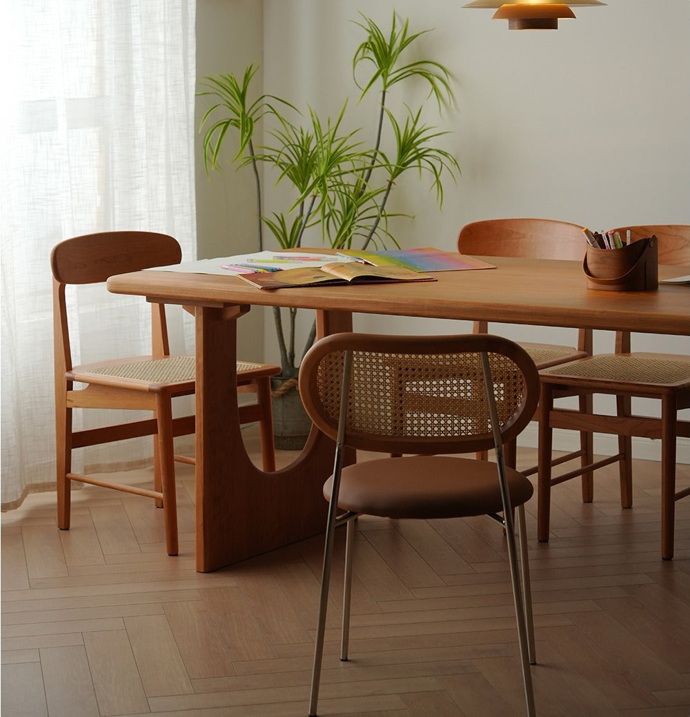 mesa de comedor de madera maciza de cerezo, mesa de comedor de madera de cerezo oscuro