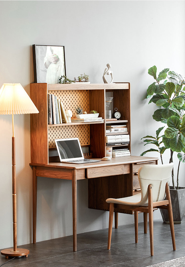 مكتب من خشب الجوز الصلب مع خزانة، مكتب من خشب الجوز الأسود مصنوع من خشب الجوز