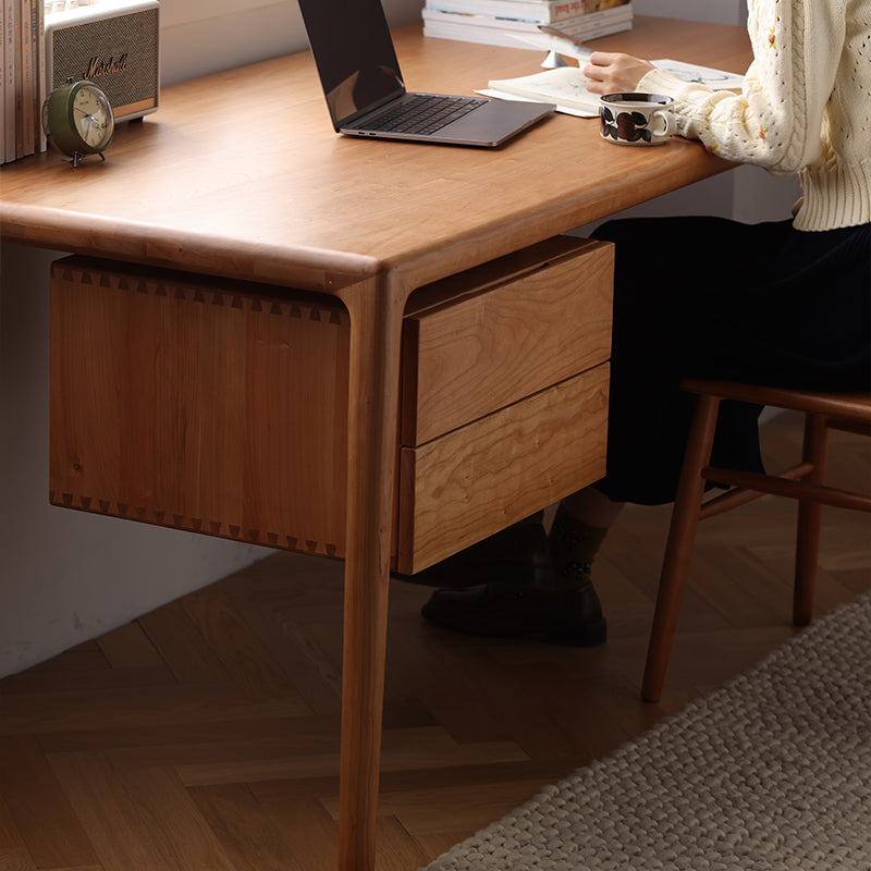 Scrivania in legno massello con libreria, scrivania moderna in ciliegio, scrivania in legno naturale