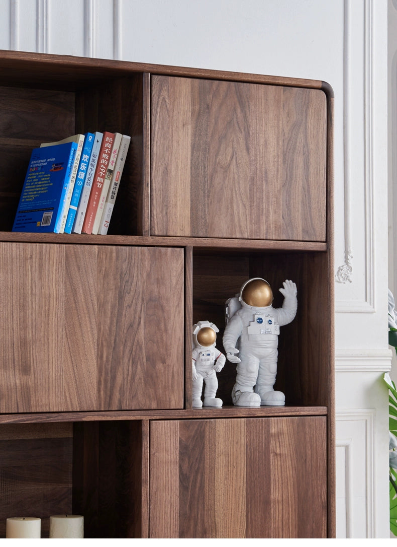 contemporary walnut bookcase, modern walnut bookcase, tall walnut bookcase