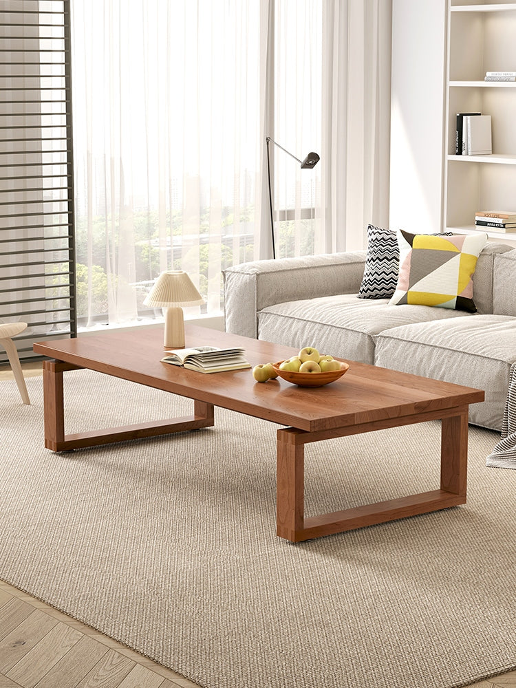 mesa de centro rectangular de cerezo macizo, mesa de centro de madera maciza