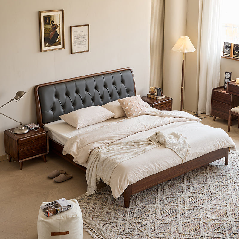 سرير بمنصة منتصف القرن مصنوع من خشب الجوز الأسود وسرير كينج من خشب الجوز الأسود