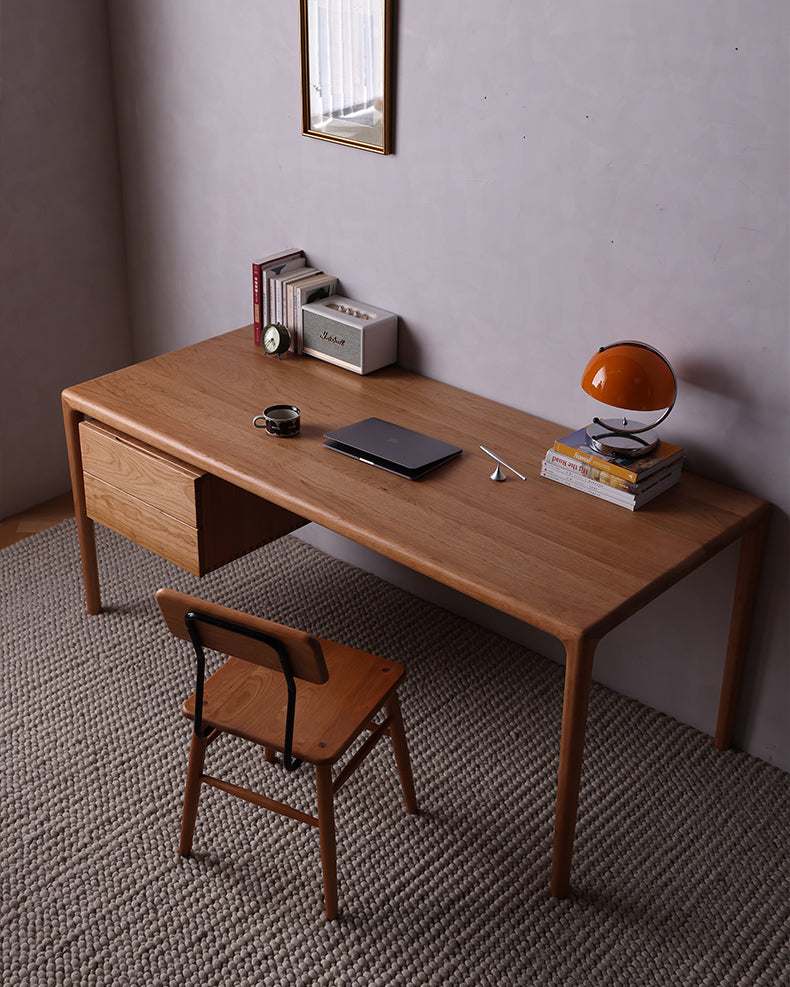 Hårdt træ skrivebord med reol, moderne kirsebærskrivebord, skrivebord i naturtræ