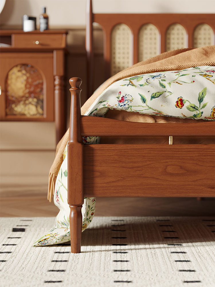 桜材ベッドセット、ベッドフレーム桜材、桜材キングベッド