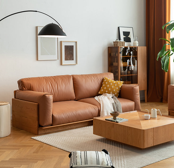 أريكة جلدية أصلية من خشب الكرز الياباني