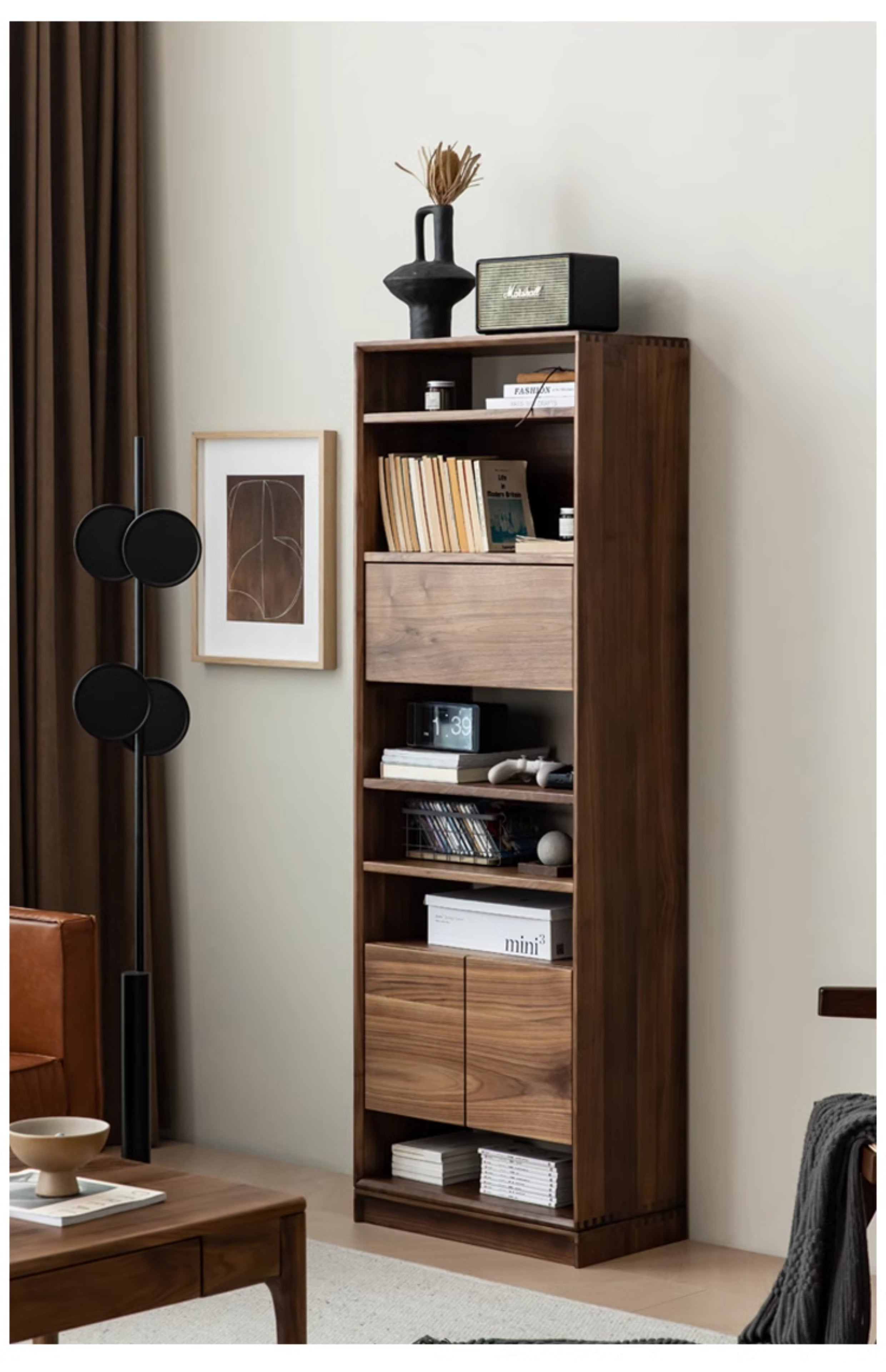 solid walnut bookcase, dark walnut bookcase, mid century bookcase walnut