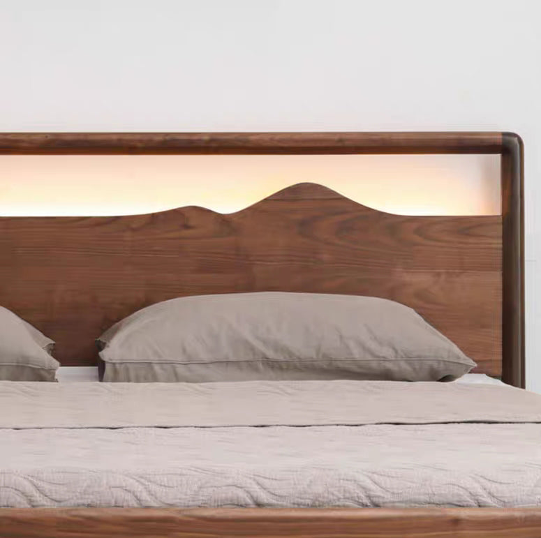 Cama hidráulica de madera maciza de nogal negro, cama moderna de madera de nogal