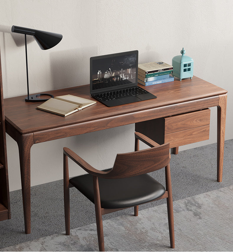 Escritorio moderno de nogal, escritorio de nogal oscuro, escritorio de madera de nogal