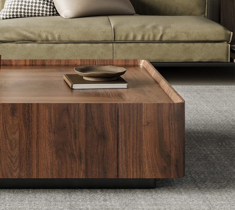 mesa de centro moderna cuadrada de madera maciza de nogal negro, mesa de centro grande de roble macizo