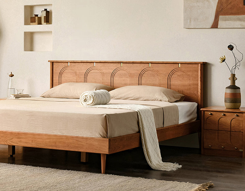 estructura de cama king size de madera de cerezo, estructura de cama tamaño queen de madera de cerezo