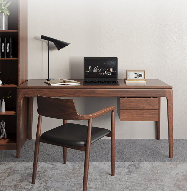 Escritorio moderno de nogal, escritorio de nogal oscuro, escritorio de madera de nogal