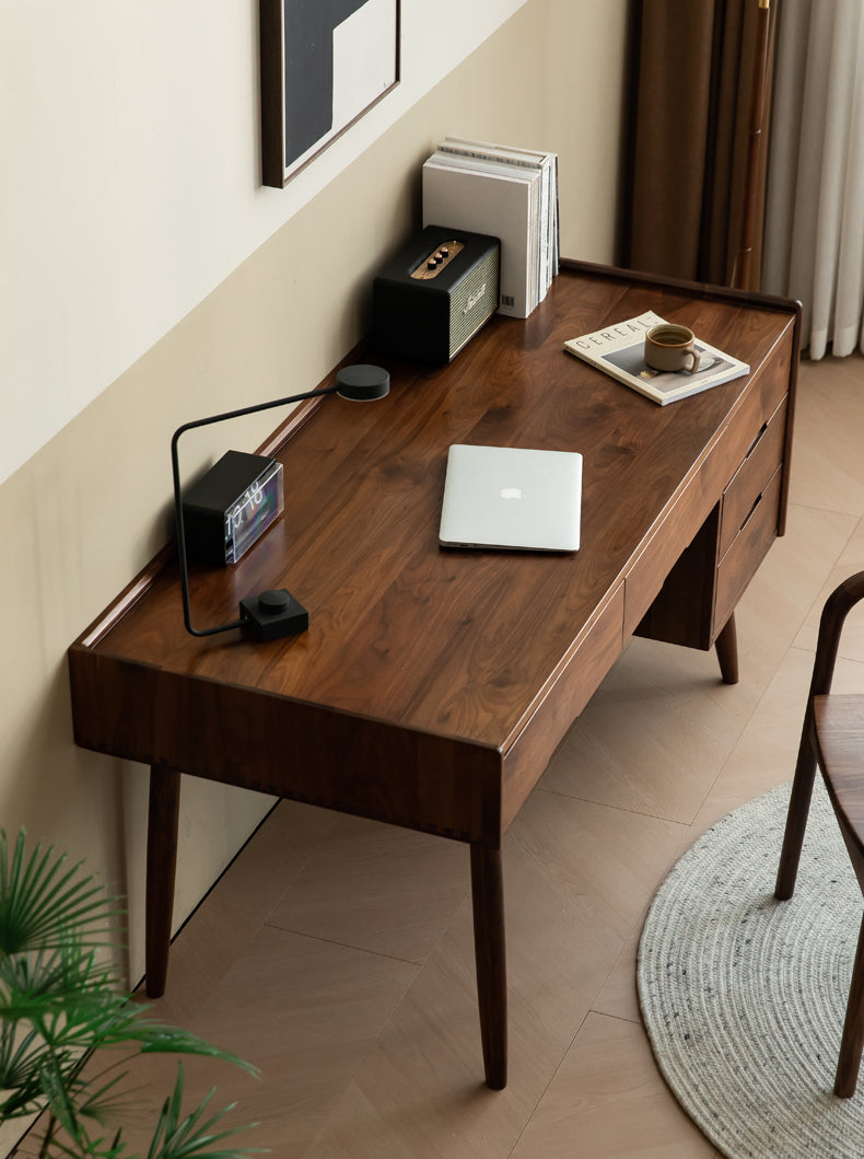 Mesa de nogueira, mesa de nogueira moderna de meados do século, mesa de nogueira antiga