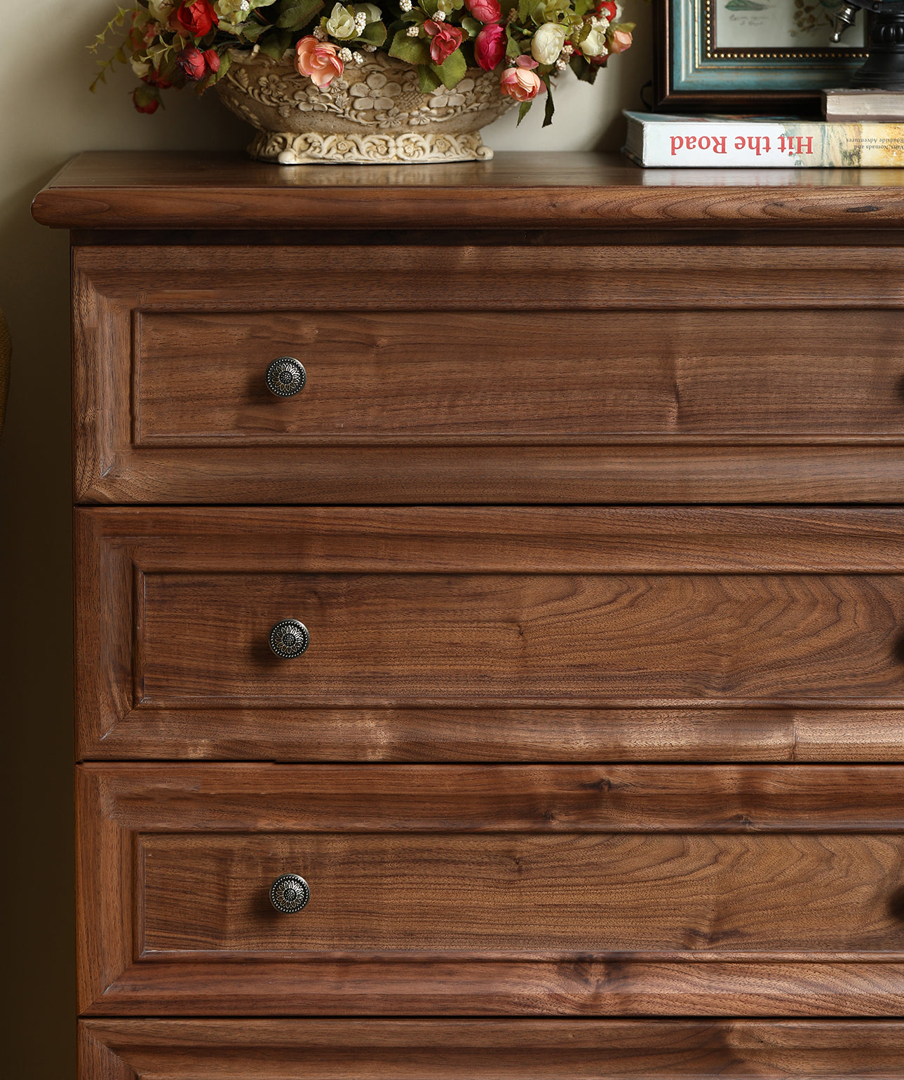 American style walnut wood dresser, vintage walnut dresser