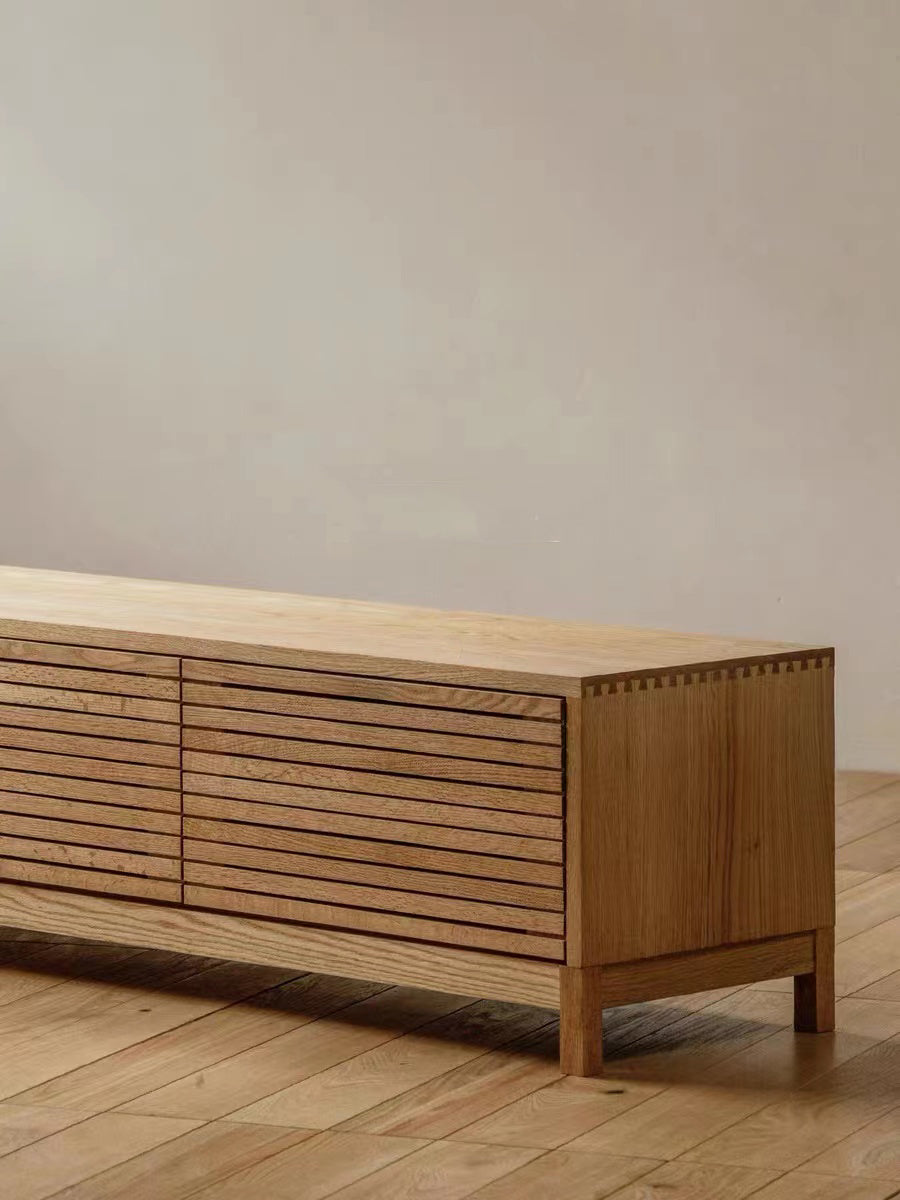 Soporte para TV de madera con acabado marrón roble contemporáneo, soporte para TV con muebles de madera de roble