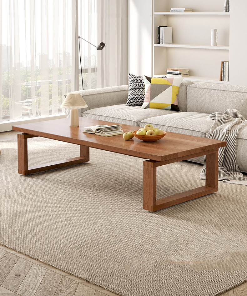 mesa de centro rectangular de cerezo macizo, mesa de centro de madera maciza
