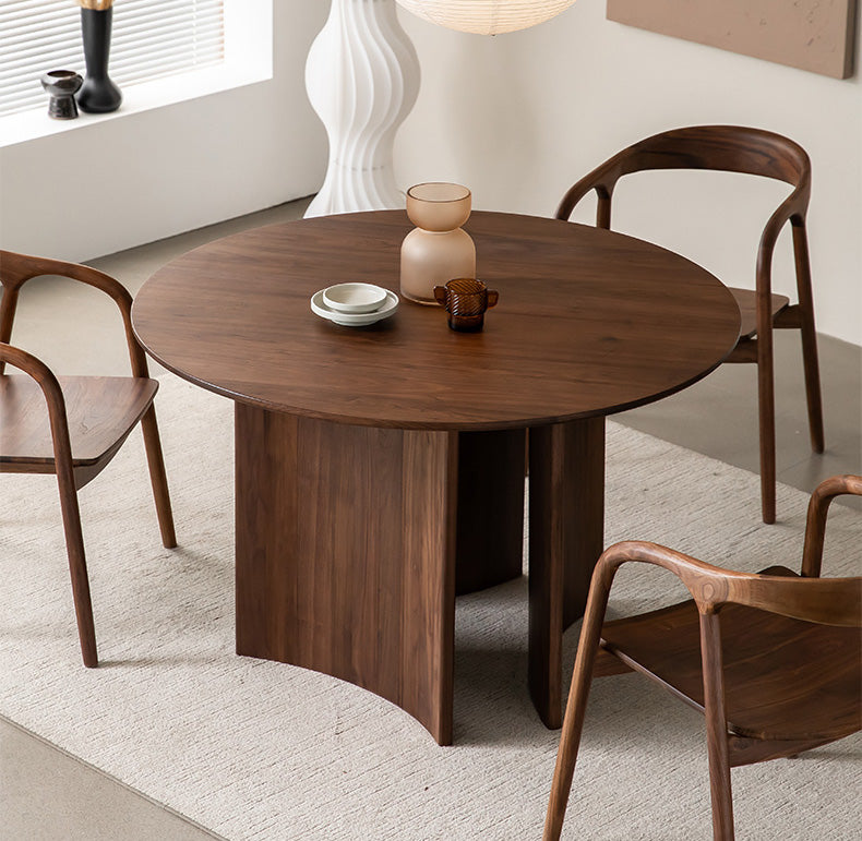 mesa de comedor redonda de madera maciza de nogal, mesa de comedor redonda de madera de nogal