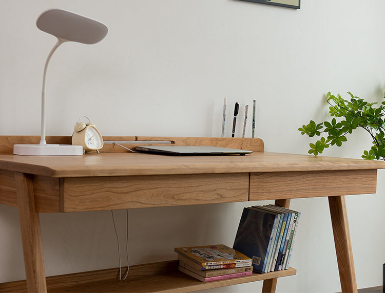 Escritorio de cerezo de 2 capas, escritorio de madera de cerezo, escritorio de oficina cerezo