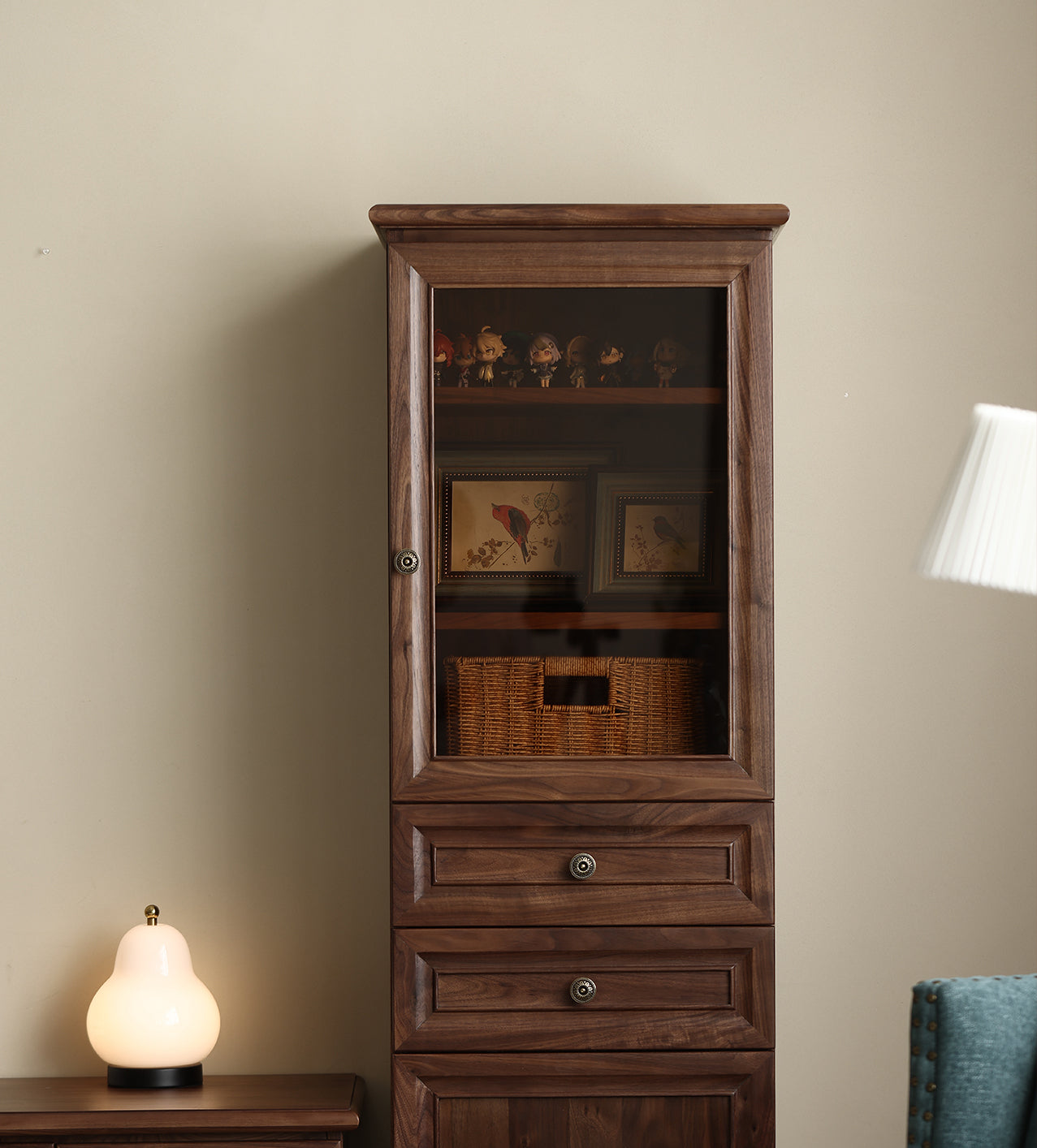 Solid black walnut wood tall cabinet,tall walnut wood bookcase