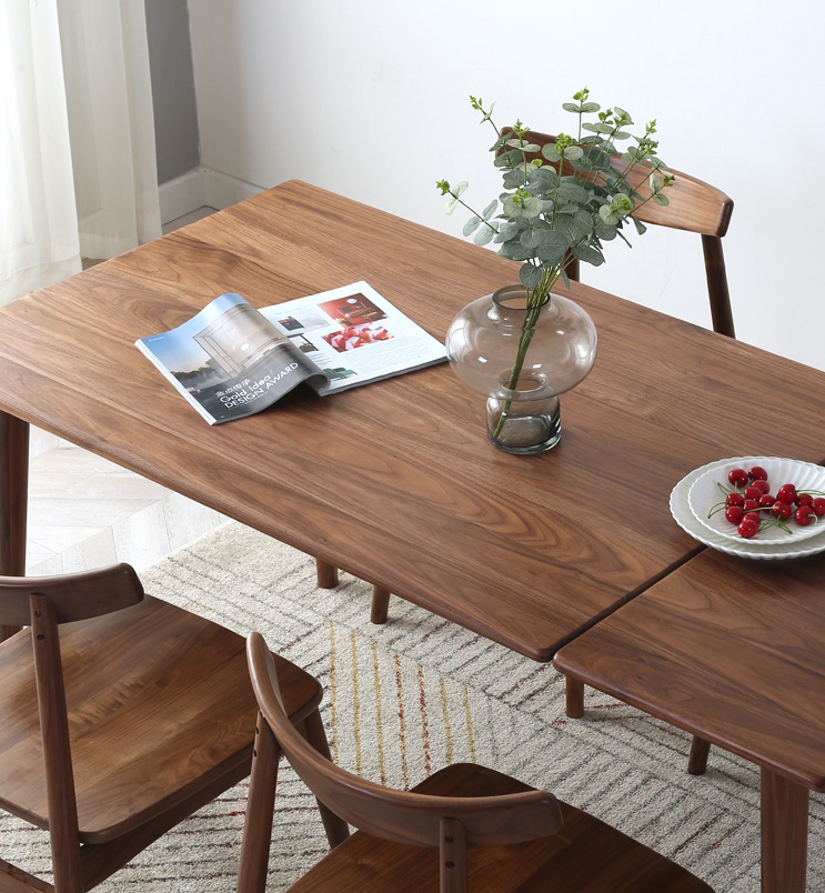 mesa de jantar expansível em madeira de nogueira escura, feita em madeira de nogueira preta