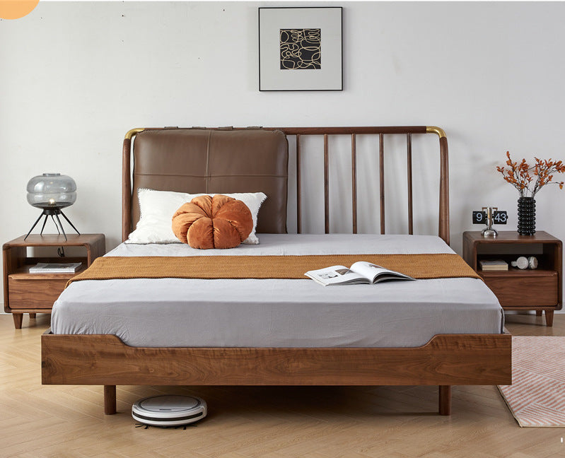 Marco de cama de madera de nogal tamaño queen, cama tamaño king de madera de nogal, marco de cama con plataforma de nogal