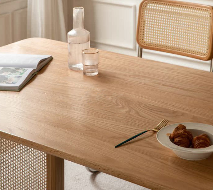 Tavolo da pranzo da cucina in legno massello di rovere rattan, nuovo tavolo da pranzo in legno massello di rovere con 6 sedie