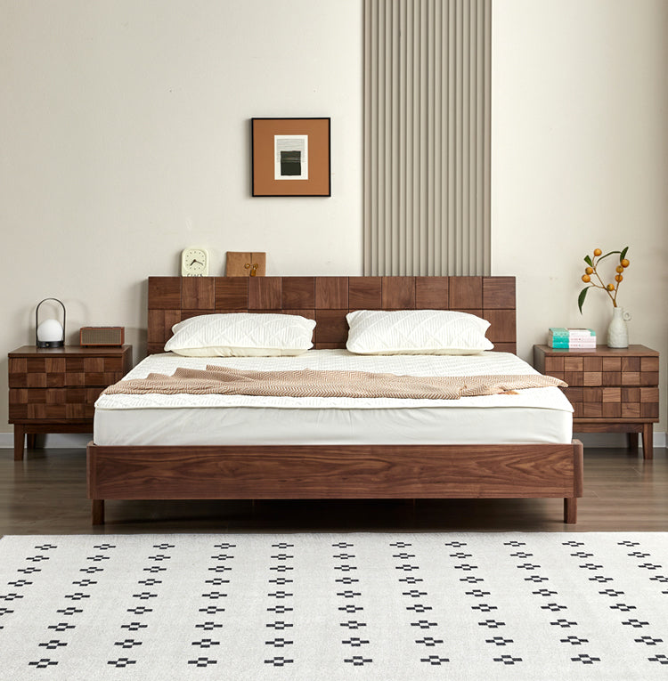 Estrutura de cama em madeira de nogueira preta sólida, estrutura de cama em madeira de nogueira queen