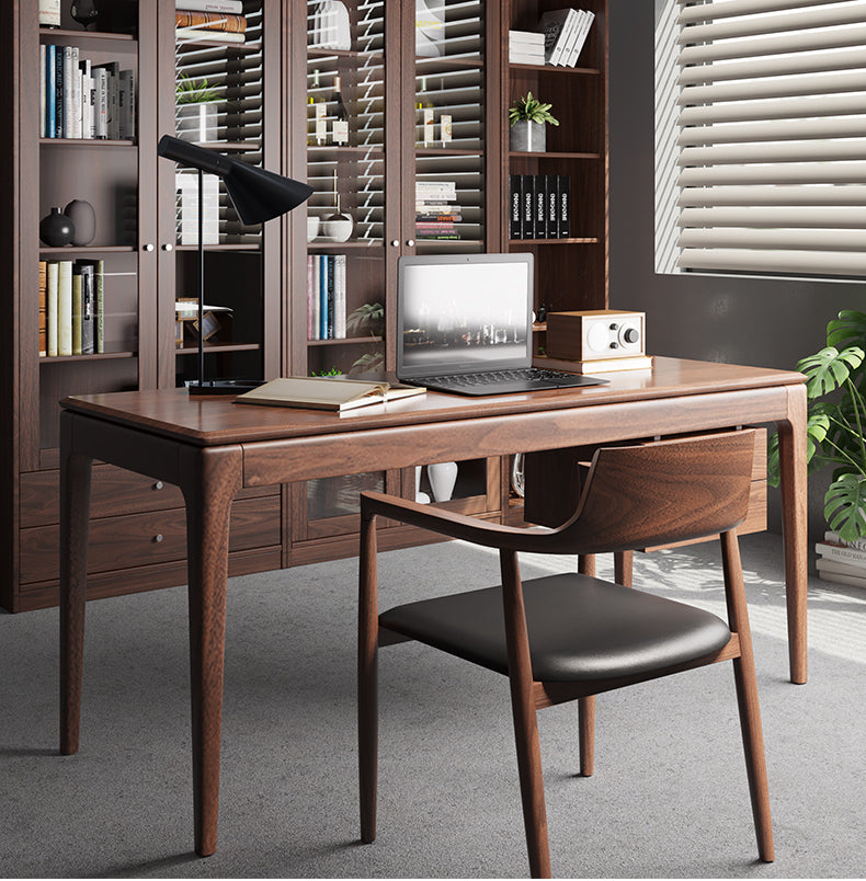 Mesa moderna de nogueira, mesa de nogueira escura, mesa de madeira de nogueira