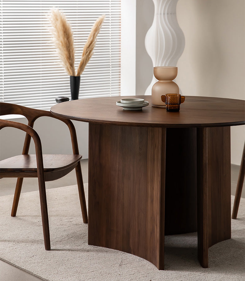 solid walnut wood dining table round, walnut wood round dining table