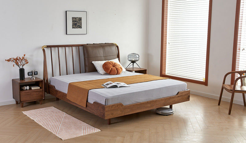 Marco de cama de madera de nogal tamaño queen, cama tamaño king de madera de nogal, marco de cama con plataforma de nogal